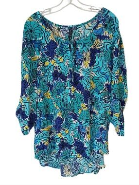 Casey Key Floral And Leaf Print Blouse Size Large